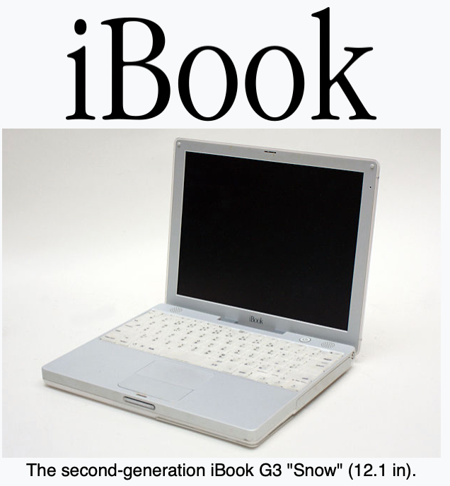 12inch iBook Snow open at an angle with a black screen.