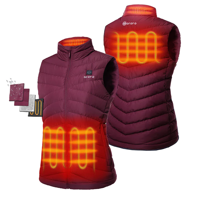 Ororo heated vest graphic showing placement of wires.
