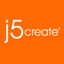 j5create company logo with white text of "j5create" on an orange background.