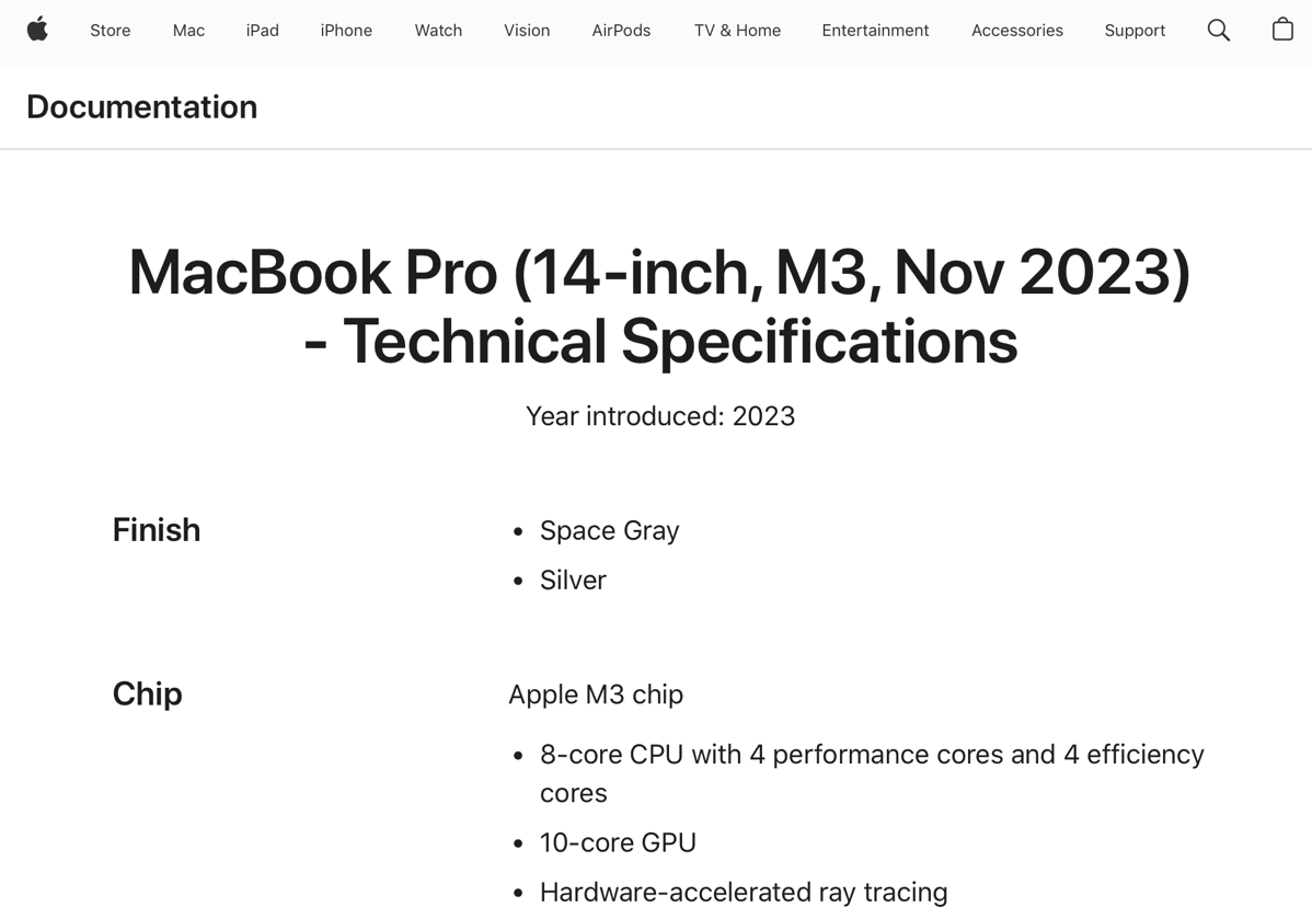 M3 MacBook Pro Tech Specs.