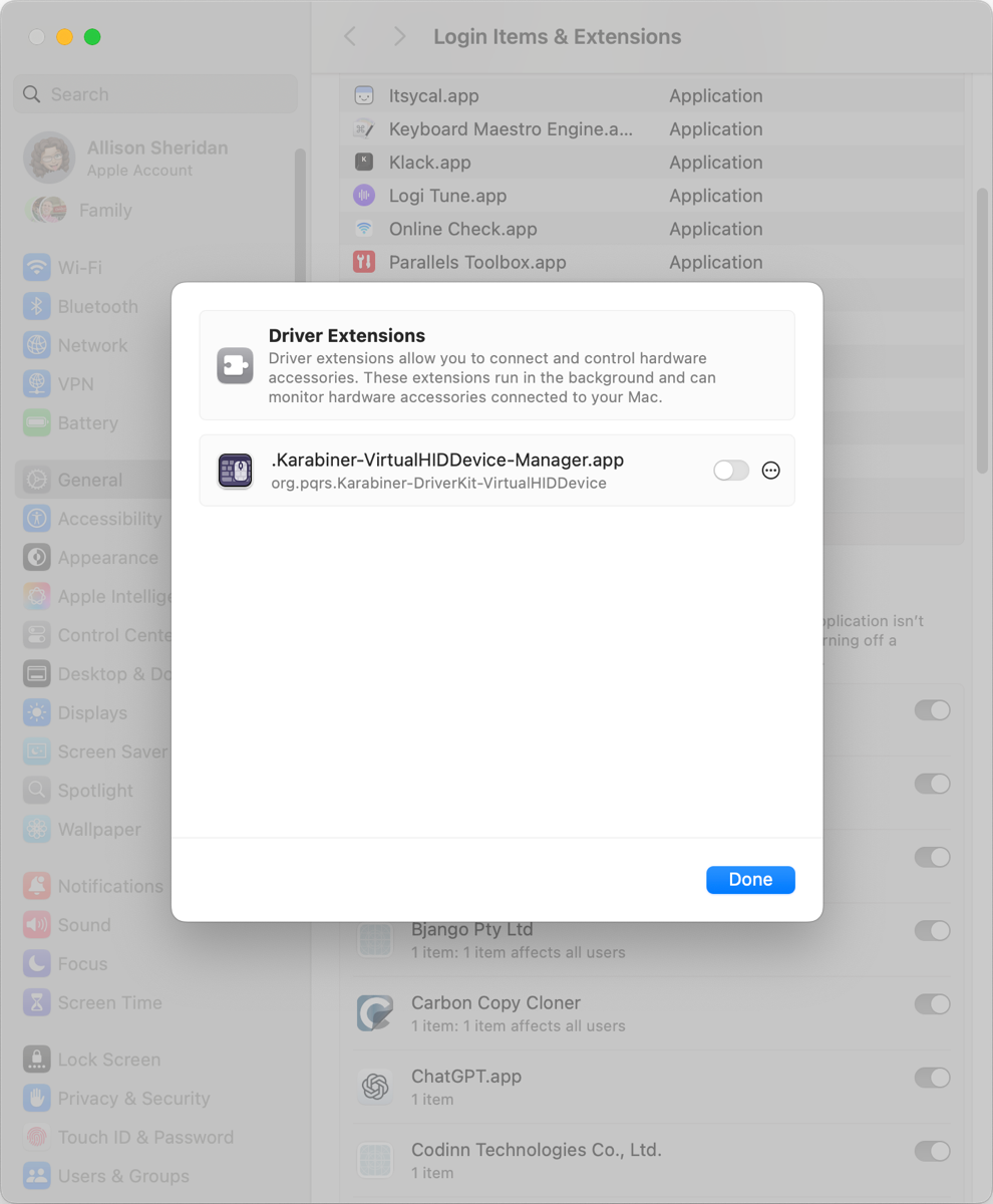 RIM installing karibiner System Settings.