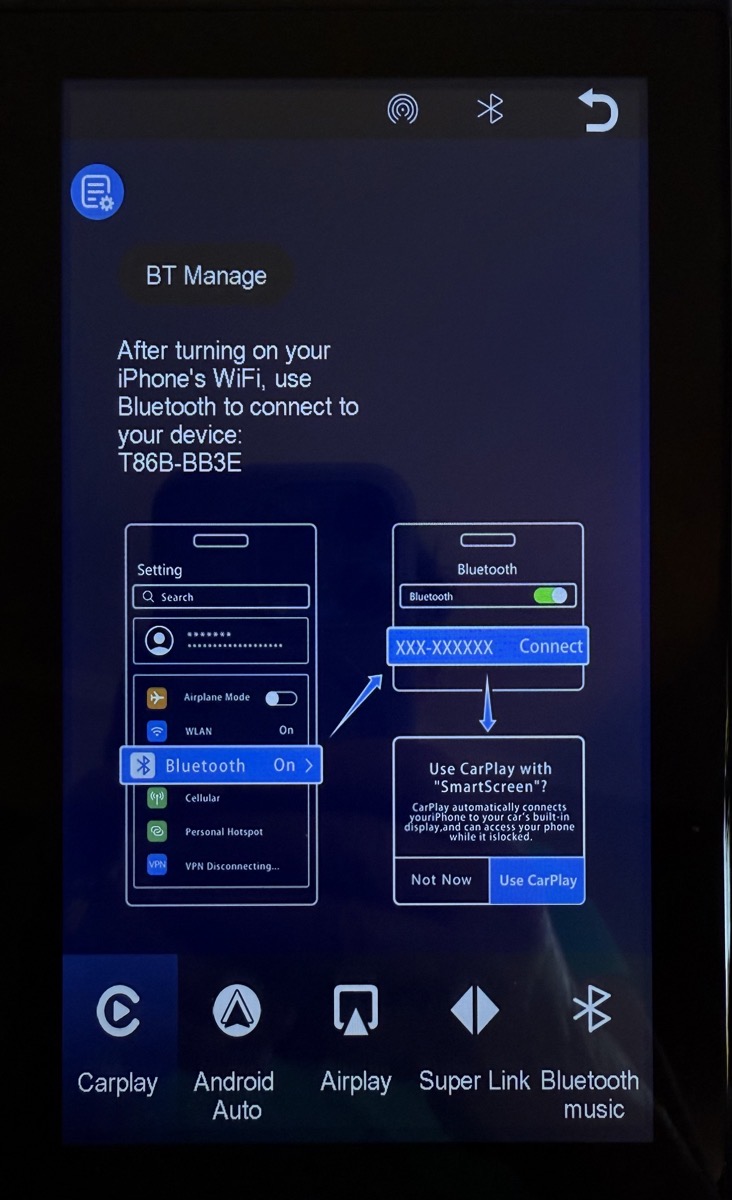 CarPlay screen instructions for Bluetooth connection.