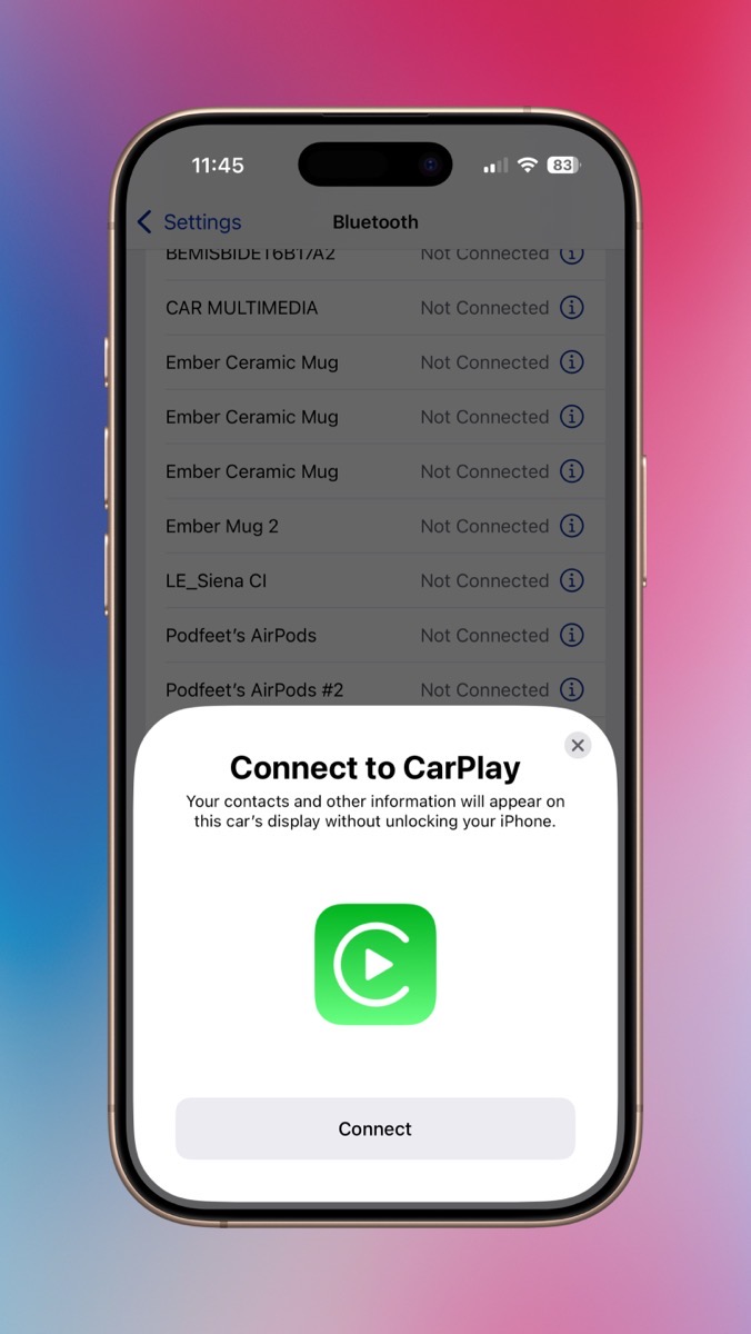 Connect to CarPlay from Bluetooth Settings.