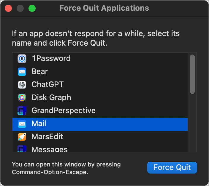 Force Quit Application Window.