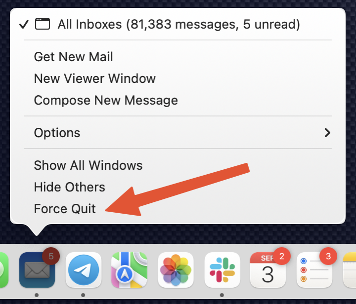 Force Quit from Dock.