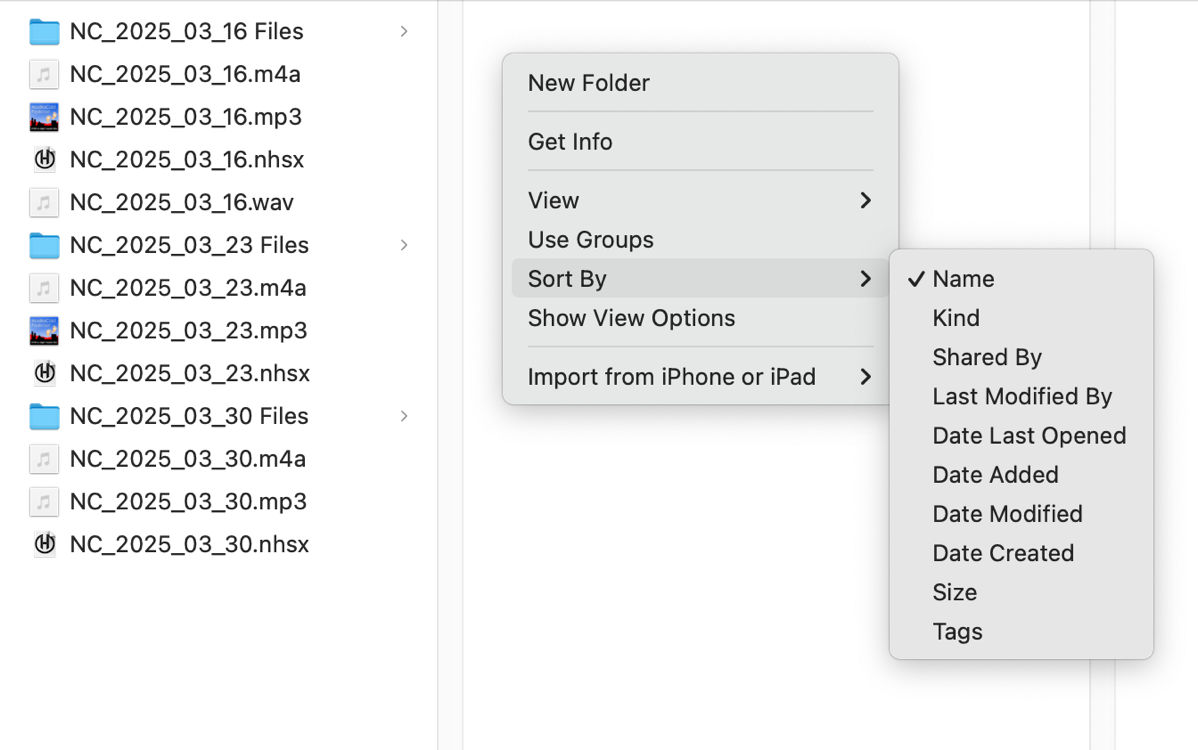 Right-click in empty space in Column View to Sort.