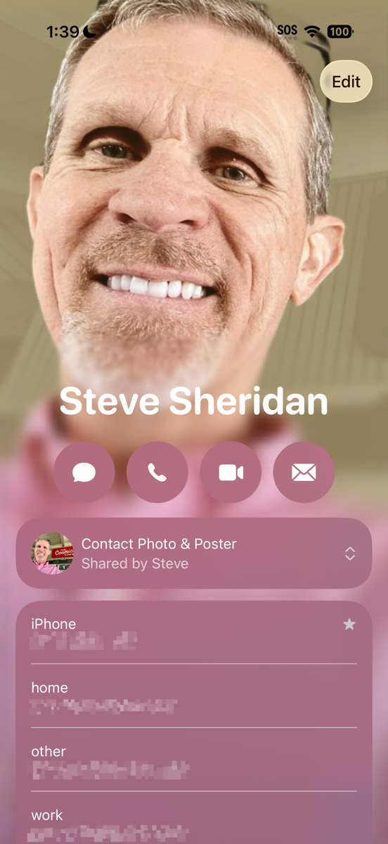 Steves contact poster shows up with edit only.