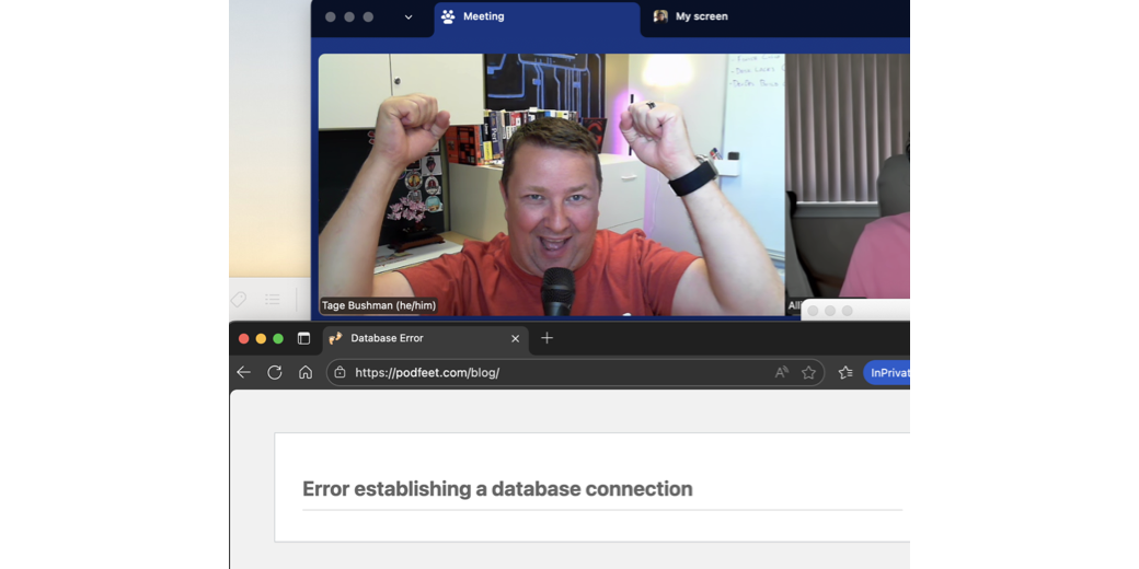 Tage celebrating while the error message is displayed (explained in the post)