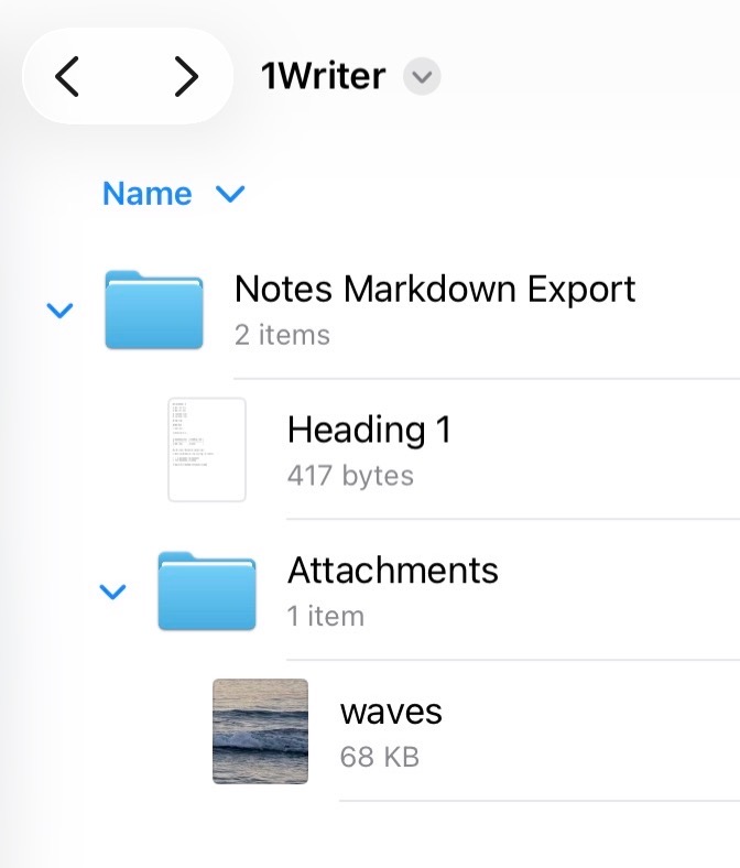 Files app open to folder containing our Markdown files.