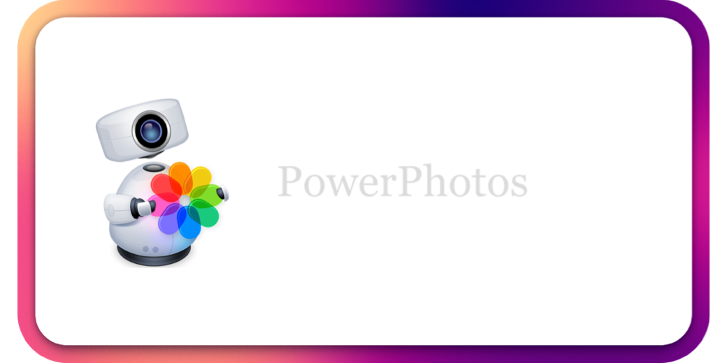 PowerPhotos logo - looks like a robot holidng a ranbow flower not unlike the Apple Photos logo