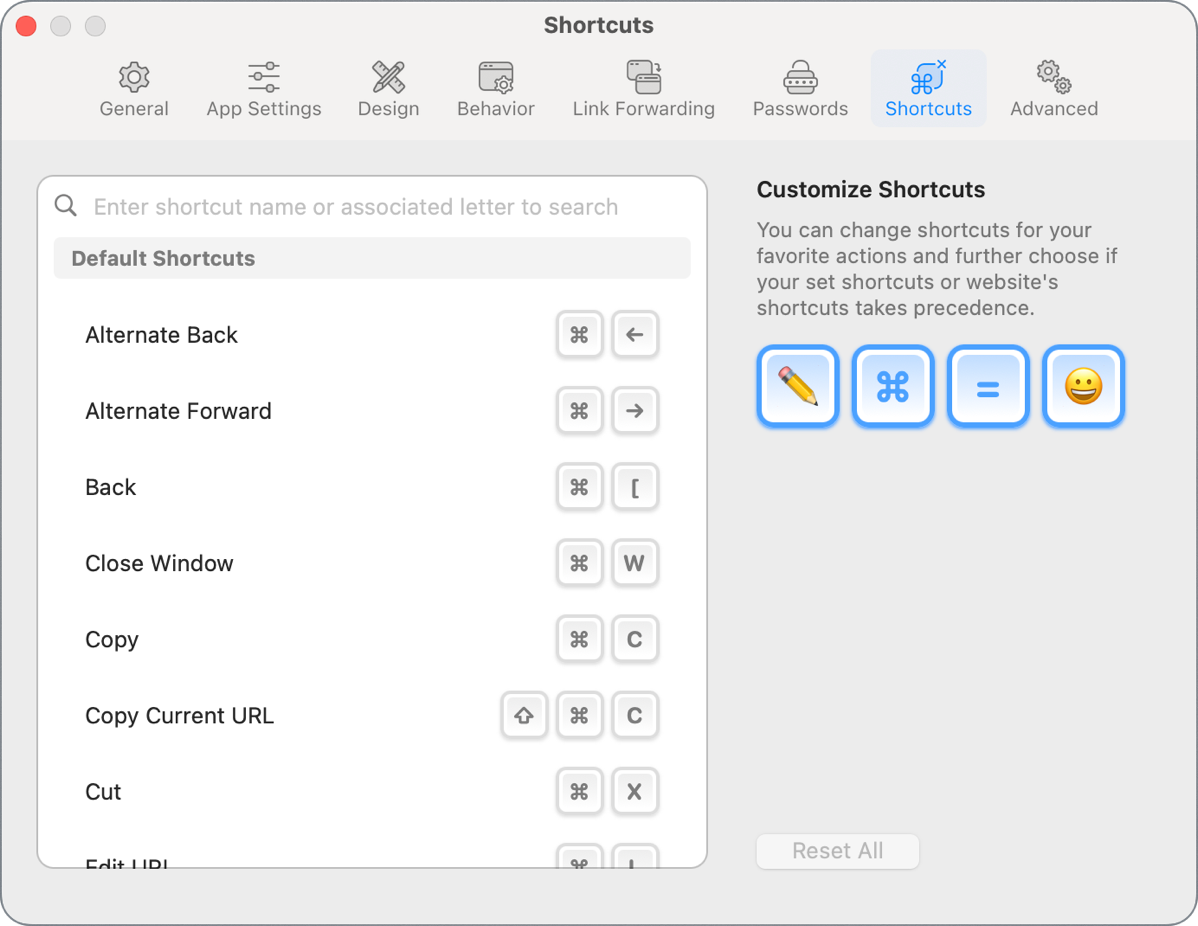 Shortcut settings.png Shortcut settings.