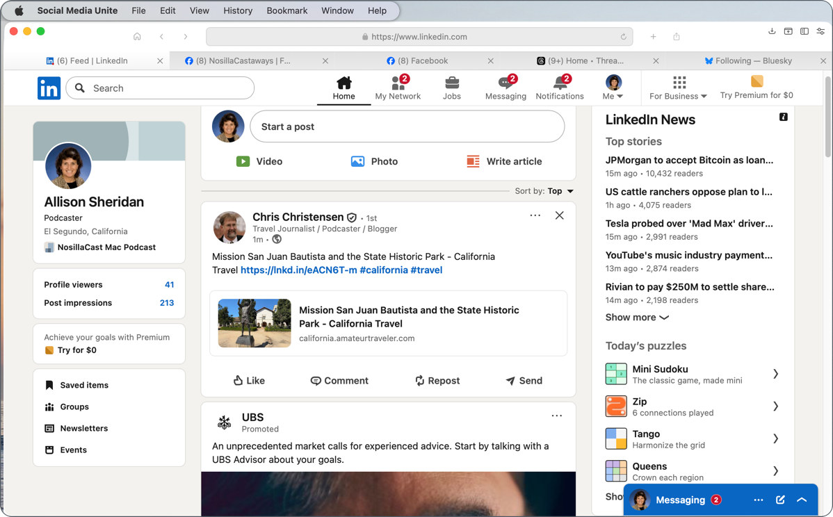 Social Media Unite app showing tabs for LinkedIn Facebook group Facebook Threads Bluesky.png Social Media Unite app showing tabs for LinkedIn Facebook group Facebook Threads Bluesky.
