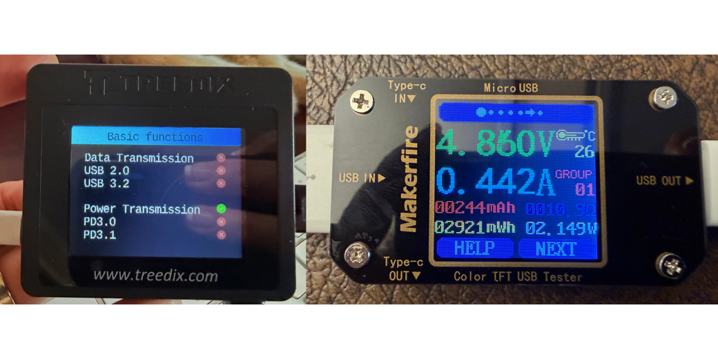 Treedix USB cable tester and MakerFire USB Multimeter described in detail in the article