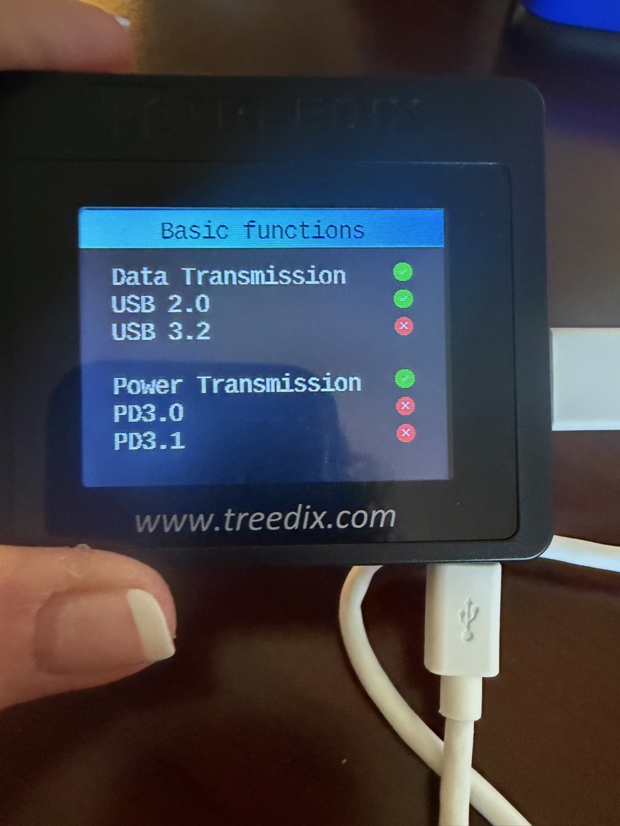 Treedix showing newer Micro-USB cable providing USB 2 data transmission.