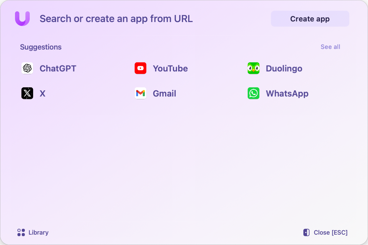 Unite opening page showing 6 suggested apps.png Unite opening page showing 6 suggested apps.