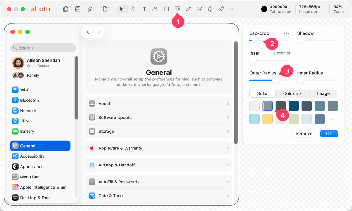 backdrop options in shottr for border radius and color.png Backdrop options in shottr for border radius and color.