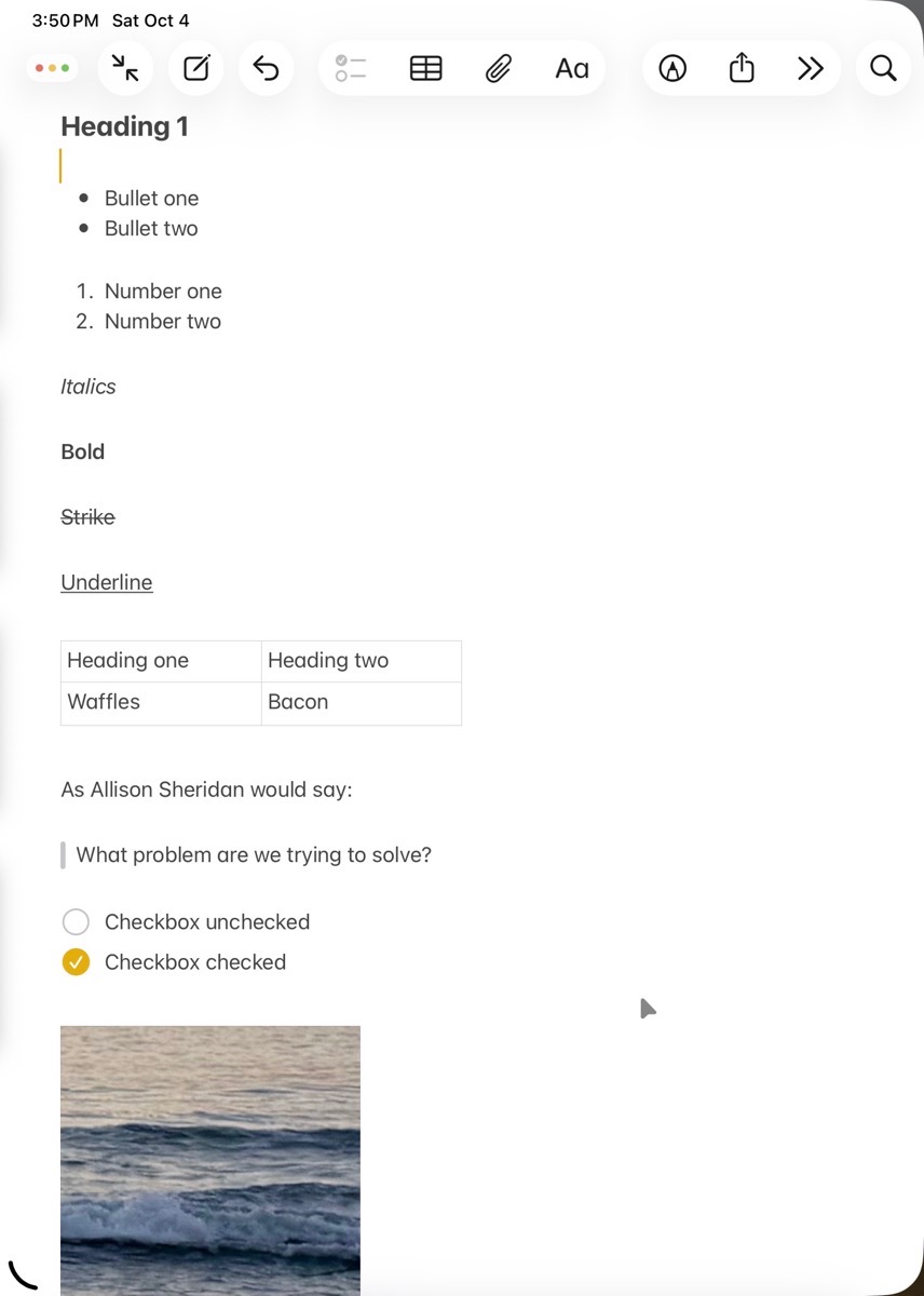 Screenshot of my note as I described building it above.