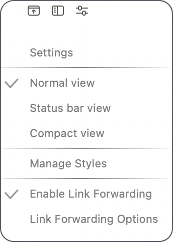 small settings window for changing views.png Small settings window for changing views.