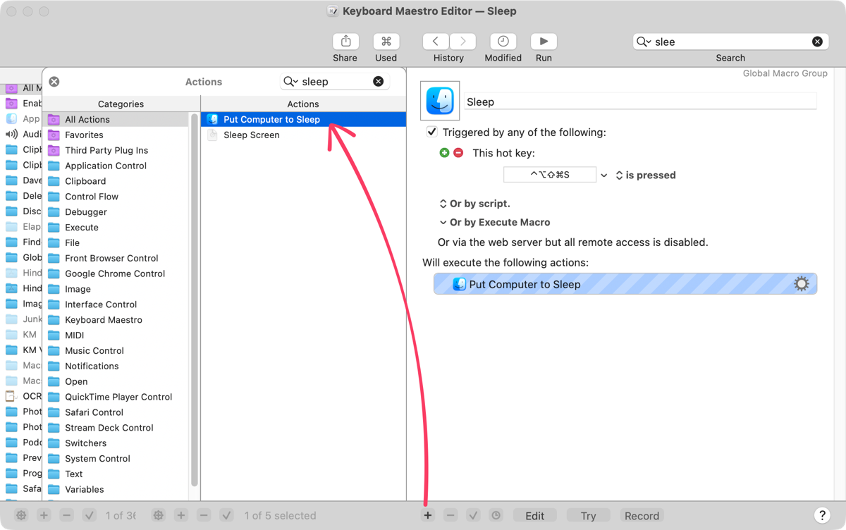 Keyboard Maestro macro to set to sleep.