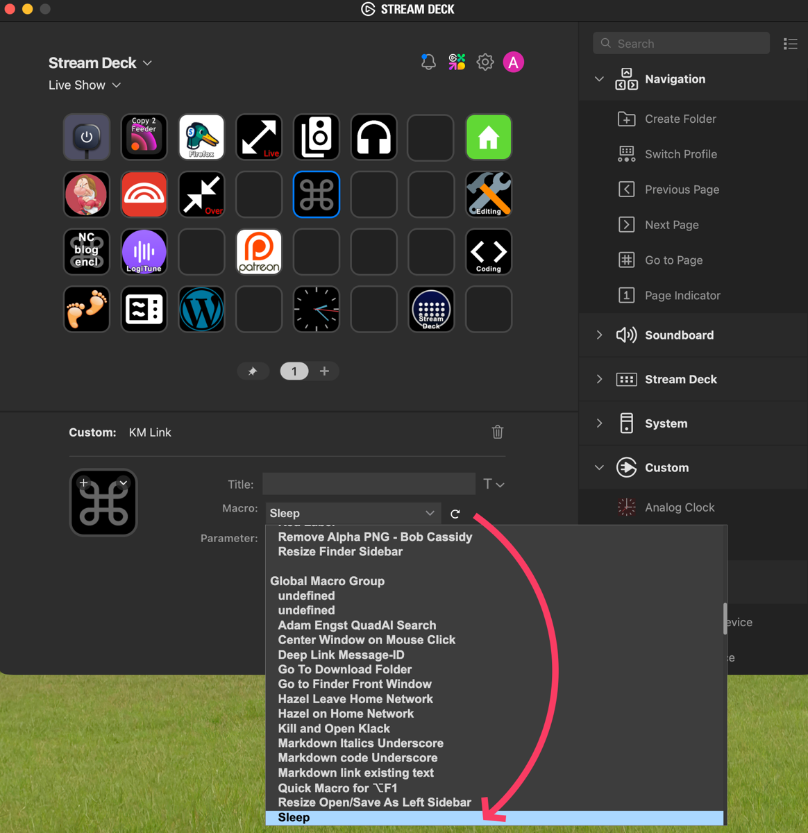 Macro dropdown selecting Sleep Macro.