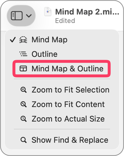 select mind map and outline from the left sidbebar dropdown.png Select mind map and outline from the left sidbebar dropdown.