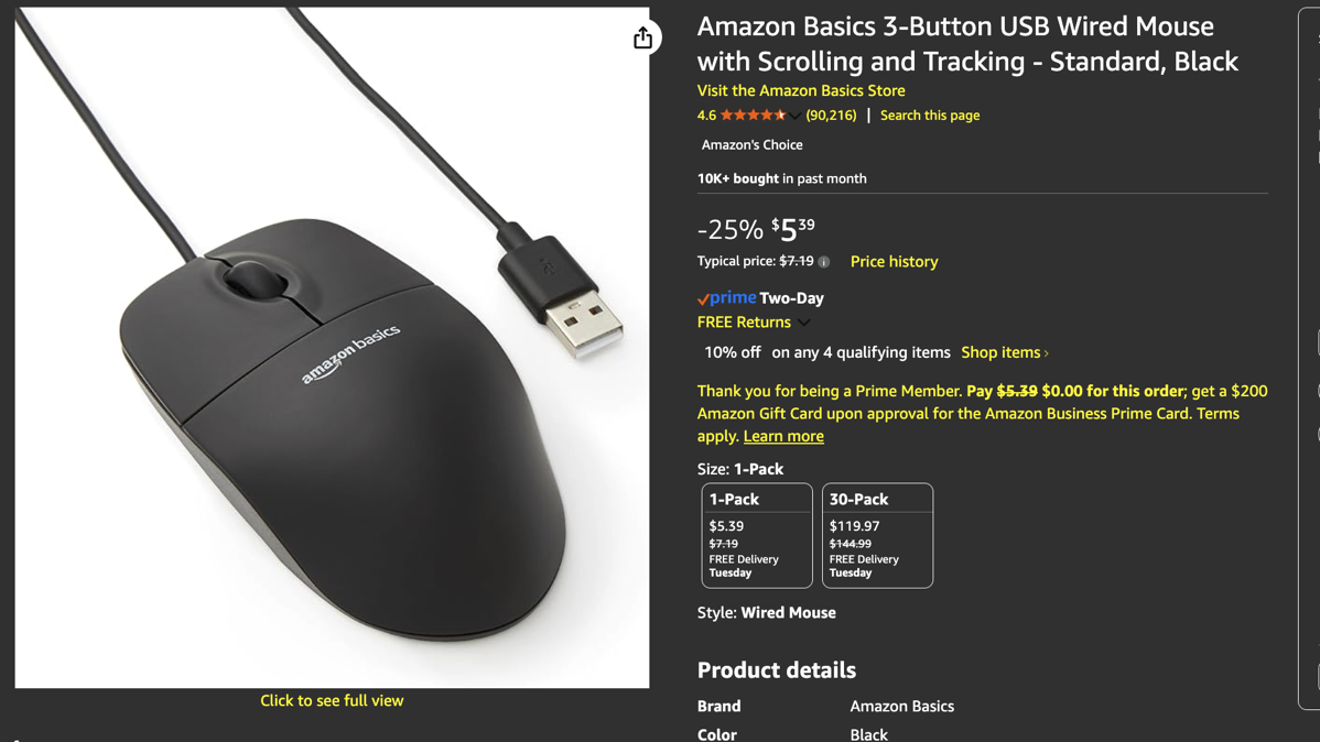 Amazon Basics 3-Button USB Wired Mouse.png Amazon Basics 3-Button USB Wired Mouse with Scrolling and Tracking - Standard, Black