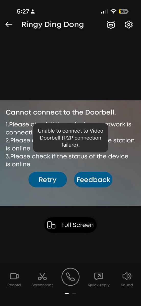 Eufy doorbell in app saying unable to connect P2P connection failure.jpeg Eufy doorbell in app saying unable to connect P2P connection failure.