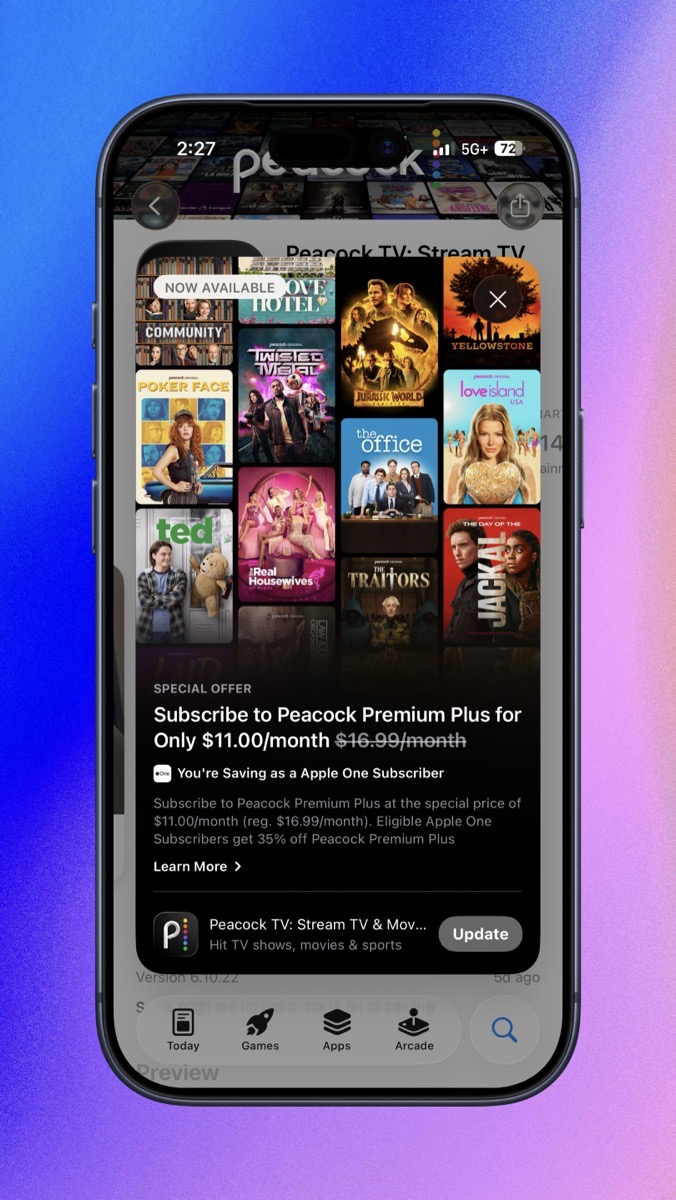 Peacock renewal notice for $11 per month that I cancelled.