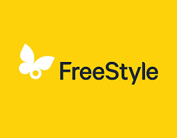 Freestyle Libre logo with a yellow background containing a white butterfly shape on the left and the word “FreeStyle” in black text to the right.