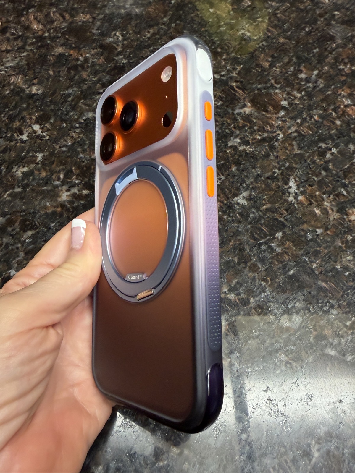 Orange Dusk Haze Purple with orange buttons.