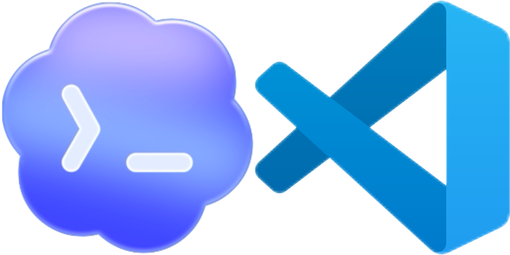 image combining the little floaty cloud symbol with a system prompt that is the Codex logo with the blue wrapped ribbon logo of VSCode