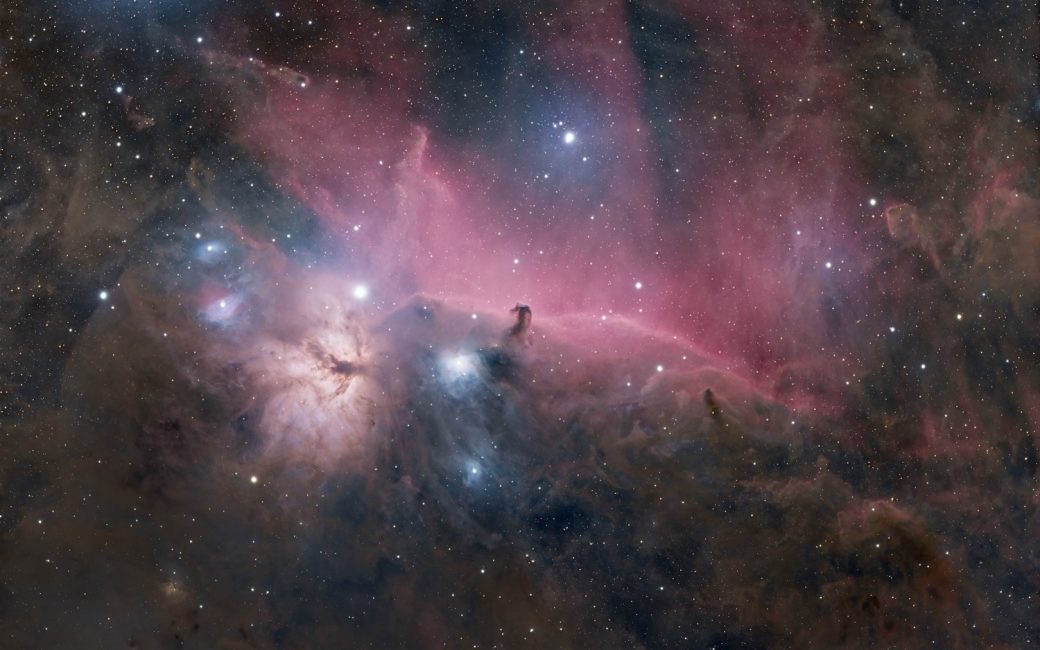 Final version of the image of the horsehead and flame nebulas showing all of the dust and light stars