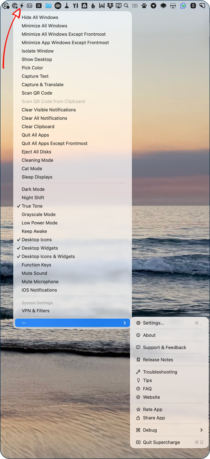 Gazillion items in the dropdown for Supercharge.