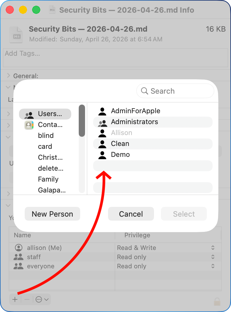 Get Info adding specific users for permission.