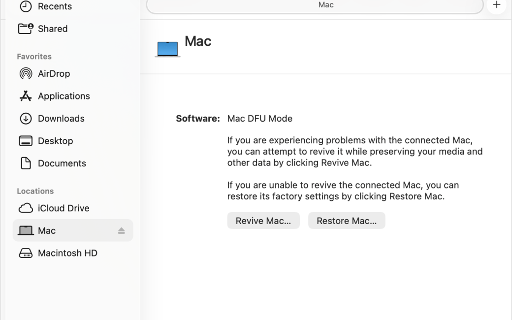 DFU restore window on unaffected Mac