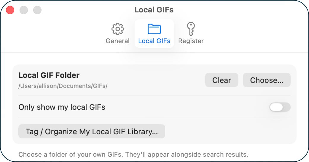 Gnome Settings local GIF folder.