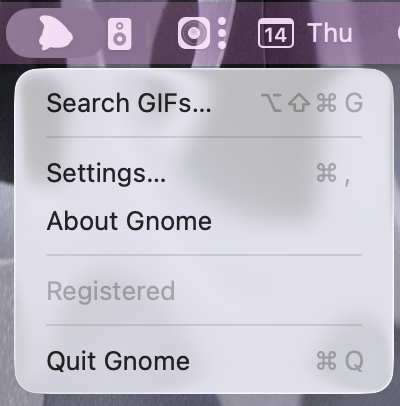 Gnome menu with minimal controls.