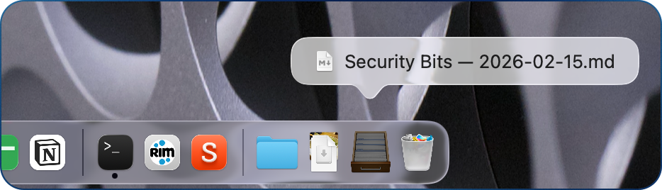 Latest Security Bits showing in Smart Search in Dock.
