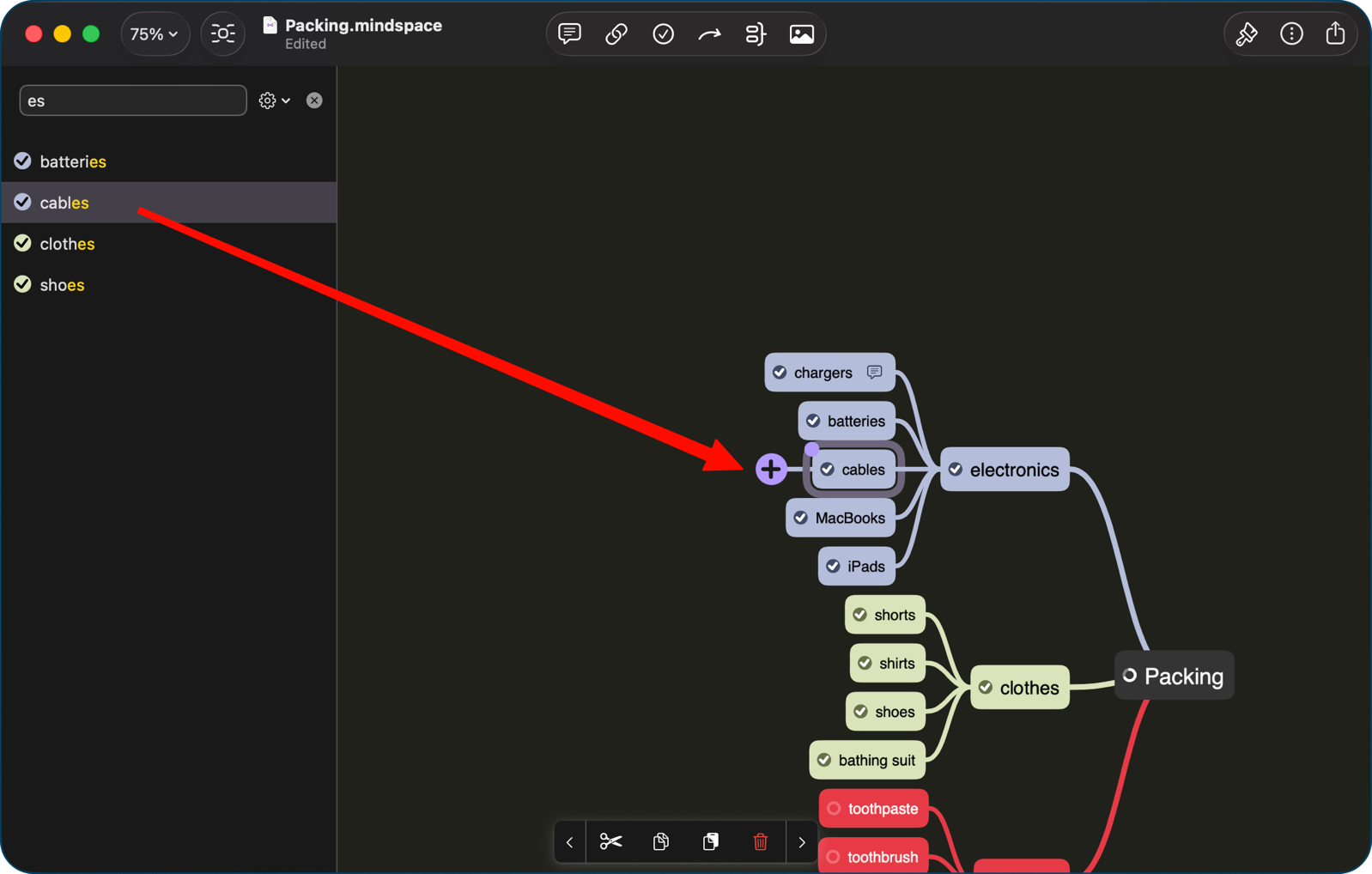 MindSpace showing search results and centered selected node.png MindSpace showing search results and centered selected node.