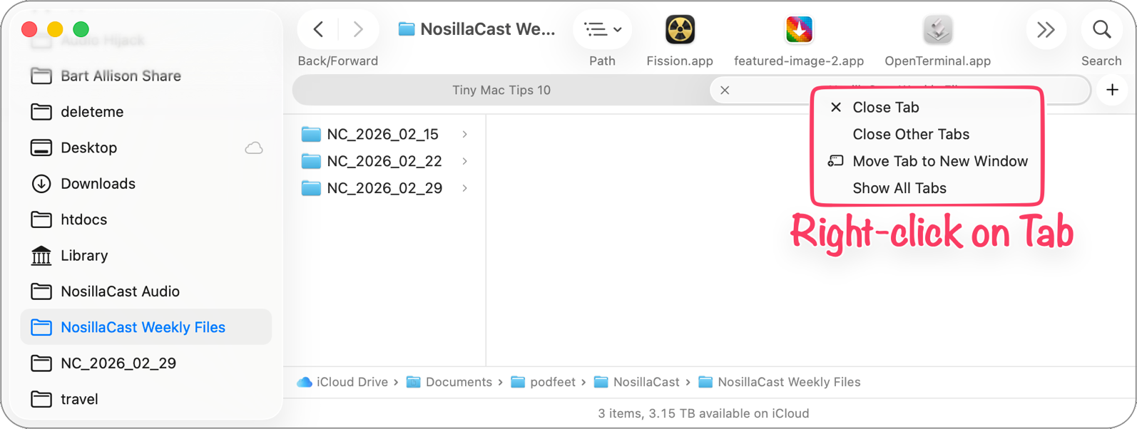 Right-Click on Tab to Reveal Options.