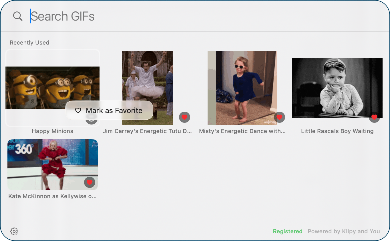 Right-click on GIF to add to favorites.