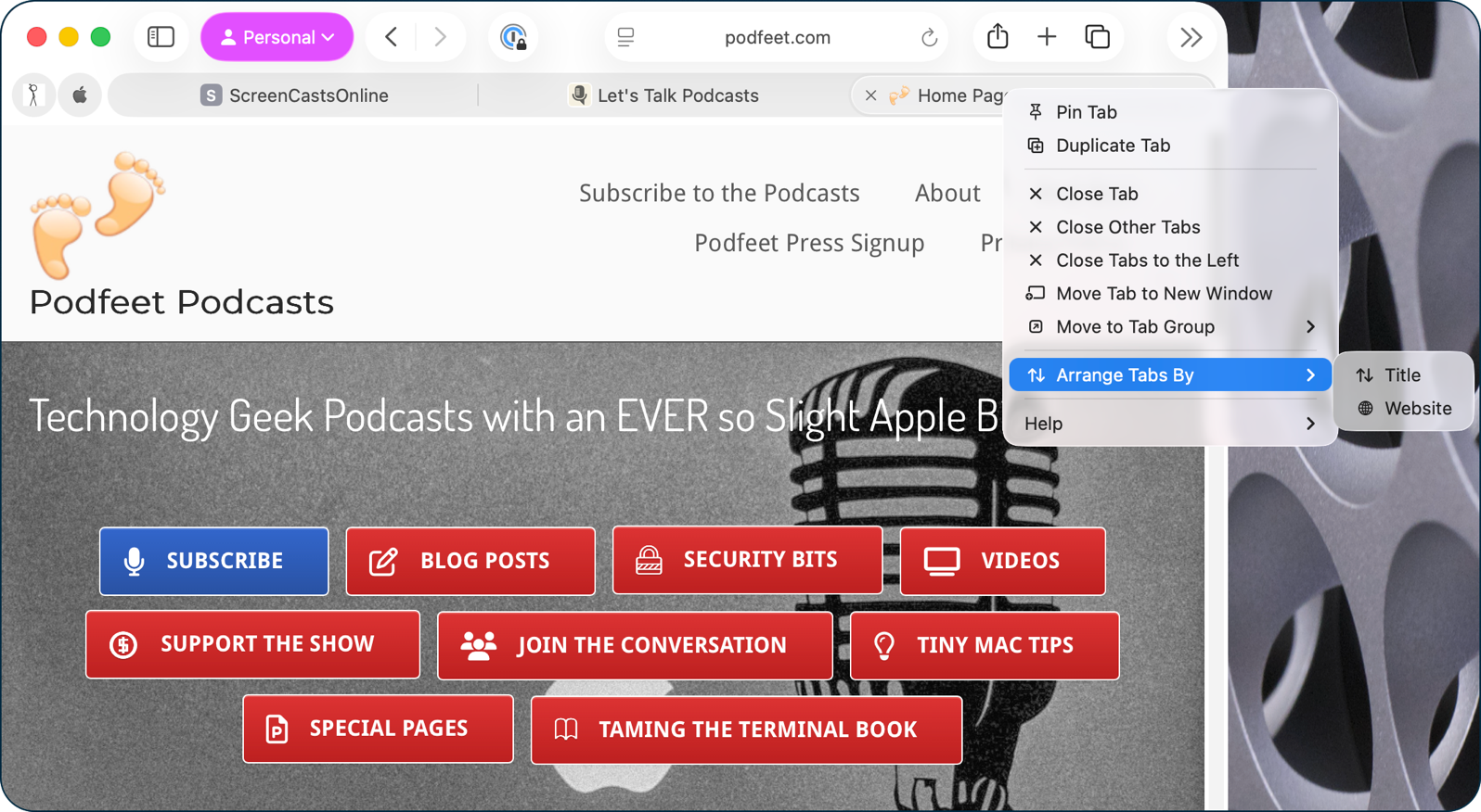 Right-click on Safari tabs to reveal more options.