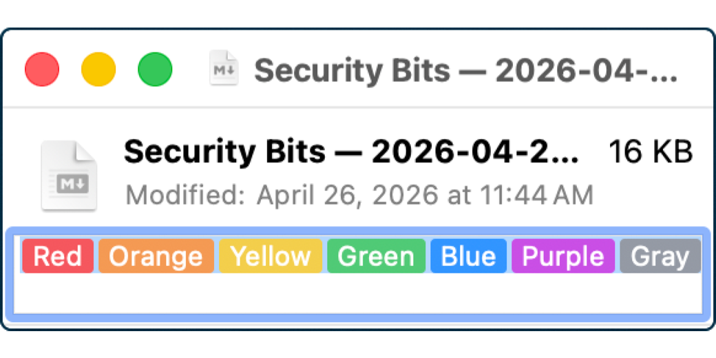 Get Info window showing 7 color tags at the top described in post