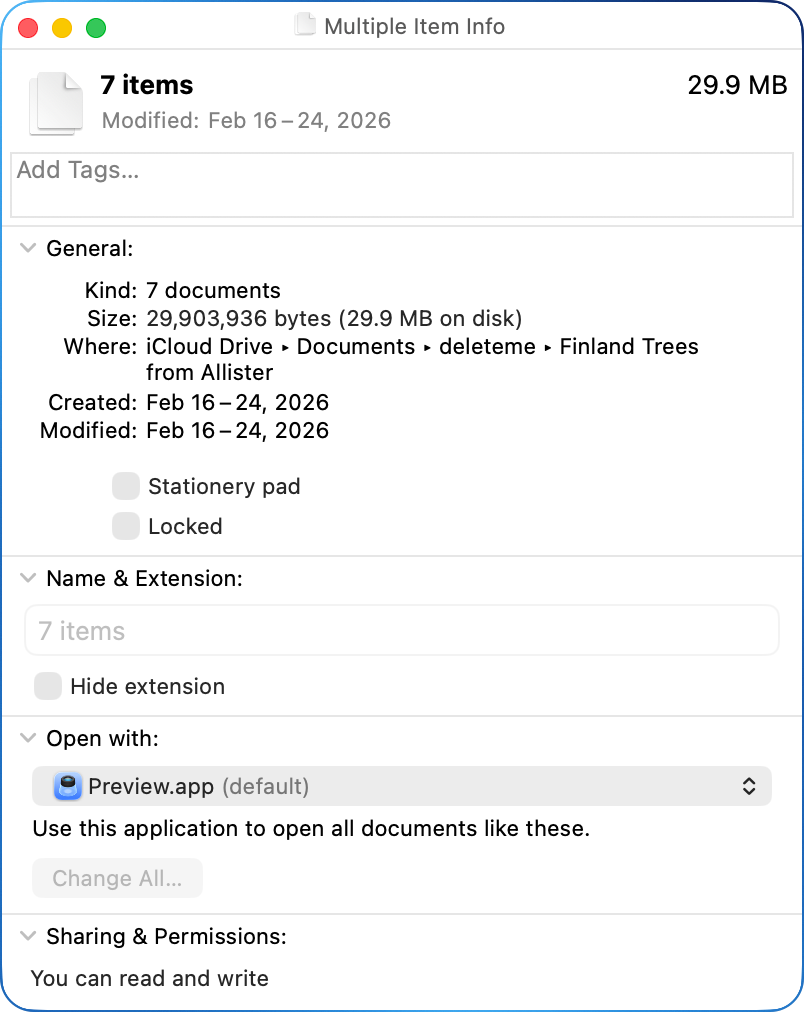 Show Inspector on 7 image files.