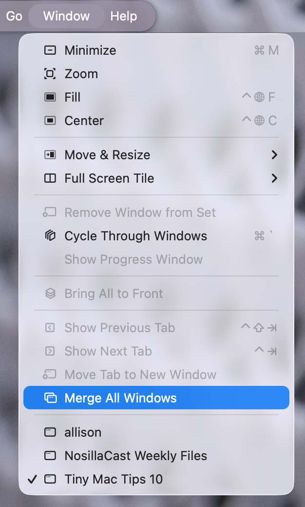 Window Merge All Windows.