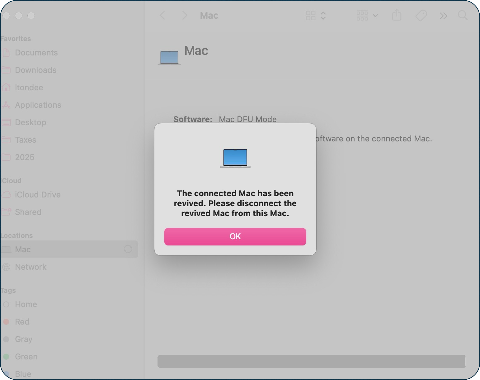 Confirmation Mac has been restored.