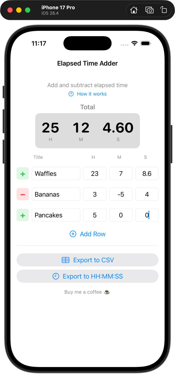 #title# First Elapsed Time Adder iOS app after less than 2 hours.