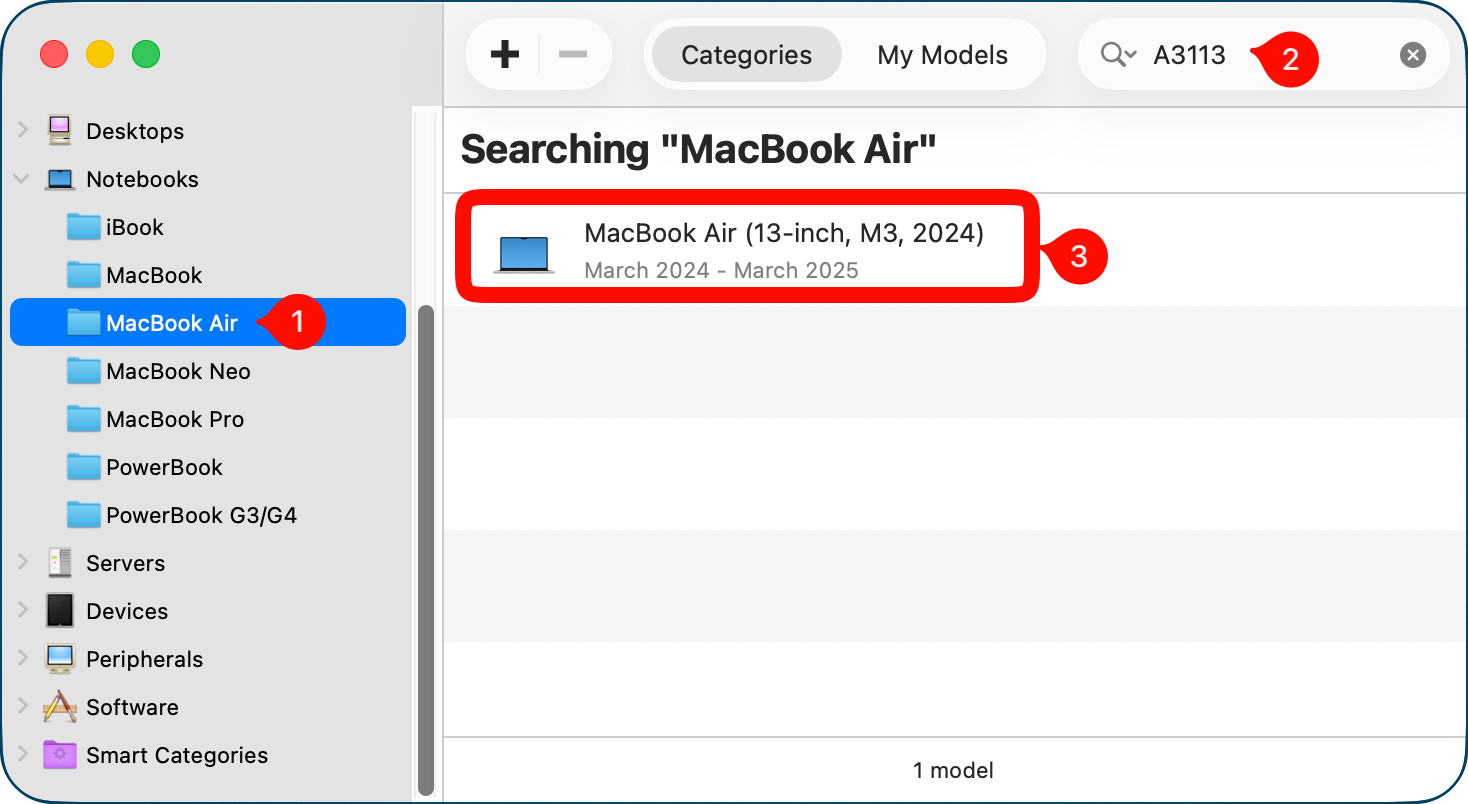 Mactracker searching her model number.