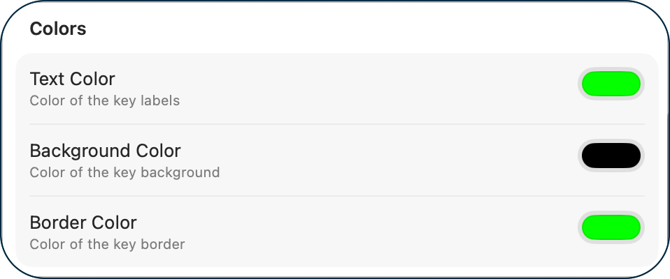 Appearance Colors Settings.
