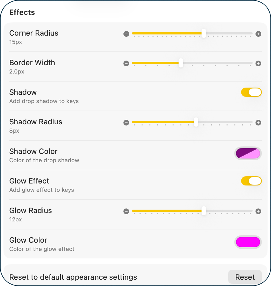 Appearance Effects Settings.